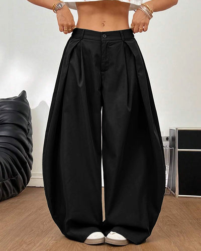 High Waist Pleated Wide Leg Trousers in Classic Black