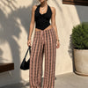 Geometric Print Wide Leg Drawstring Trousers in Peach
