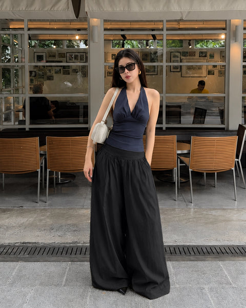 High Waist Flowy Wide Leg Trousers in Classic Black