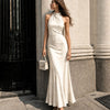 Cowl Neck Satin Maxi Dress in Classic White