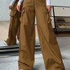 Drawstring Wide Leg Cargo Trousers in Caramel Brown
