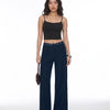 High Waist Wide Leg Trousers in Dark Navy Blue