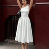 One Shoulder Fit and Flare Midi Dress in Classic White