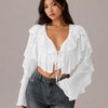 Ruffle Tie Front Crop Top in Classic White