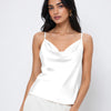 Satin V-Neck Cami Top in Classic White
