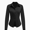 Classic Satin Button Front Shirt in Soft Black