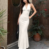 Plunge Neck Satin Maxi Dress in Classic White