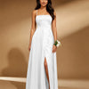 Spaghetti Strap Square Neck A-Line Slit Maxi Dress in Classic White