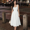 Smocked Fit and Flare Midi Dress in Off White