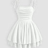 Ruched Tie Strap Tiered Mini Dress in Classic White