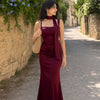 Square Neck Bodycon Sleeveless Midi Dress in Maroon