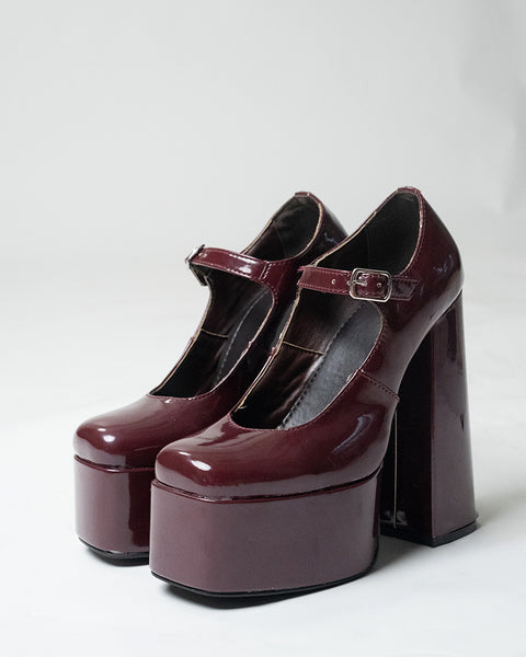Mary Jane Block Heels in Maroon