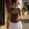 Textured Back Tie Detail Top In Cocoa Brown
