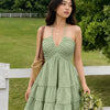Halter Neck Tiered Ruffle Mini Dress in Sage Green
