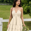 Halter Neck Tiered Ruffle Mini Dress in Cream