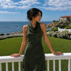 Cowl Neck Draped Mini Dress in Dark Green