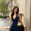 Halter Neck Fit & Flare Mini Dress in Dark Navy Blue