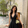 Halter Neck Fit & Flare Mini Dress in Soft Black