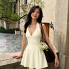 Halter Neck Fit & Flare Mini Dress in Cream