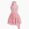 Floral Rosette Halter Ruffle Mini Dress in Powder Pink