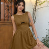 Bow Detail Fit and Flare Mini Dress in Caramel Brown