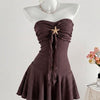 Starfish Detail Ruched Strapless Mini Dress in Cocoa Brown
