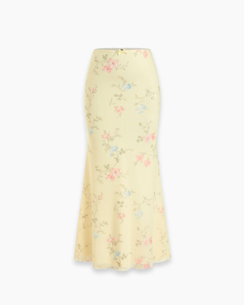 Floral Mermaid Maxi Skirt in Vanilla