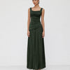 Ruched Fit and Flare Maxi Dress in Dark Green