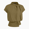 Tie Neck Blouson Top in Olive Green
