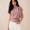 Tie Neck Blouson Top in Dusty Pink