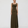 Ruched Fit and Flare Maxi Dress in Cocoa Brown