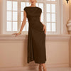 Ruched Drape Midi Dress in Espresso Brown