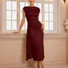 Ruched Drape Midi Dress in Merlot