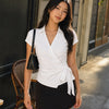 Collared Wrap Tie Top in Classic White