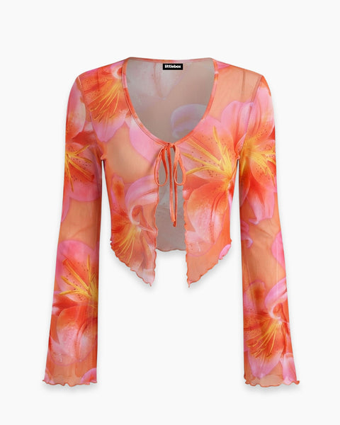 Tie Front Sheer Top in Rust Orange