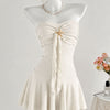 Starfish Detail Ruched Strapless Mini Dress in Pearl White