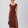 Bow Back Sweetheart Neck Maxi Dress in Merlot