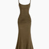 Ruched Mermaid Maxi Dress in Olive Green