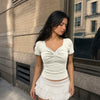 Twist Front Ribbed Top in Pearl White