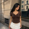 Twist Front Ribbed Top in Cocoa Brown