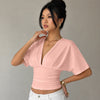 Blouson Ruched Waist Top in Powder Pink