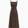 Ribbed Square Neck Midi Dress in Cocoa Brown