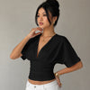 Blouson Ruched Waist Top in Classic Black