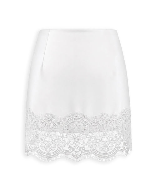 Lace Trim Mini Skirt in Ivory