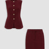 Button Down Vest Top and Mini Skirt Co-Ord Set in Burgundy