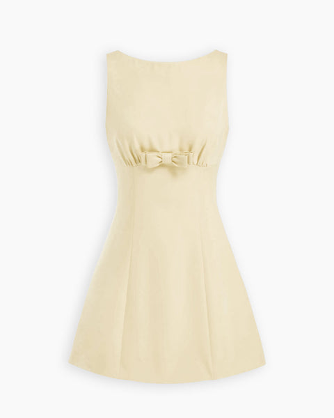 Bow Detail Fitted Mini Dress in Cream