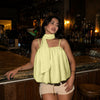 Ruched Bubble Hem Cami Top in Pastel Yellow