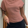 Draped Mock Neck Peplum Top in Peach
