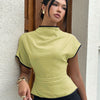 Draped Mock Neck Peplum Top in Herbal Green