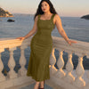 Square Neck Maxi Dress Curve and Plus in Olive Green